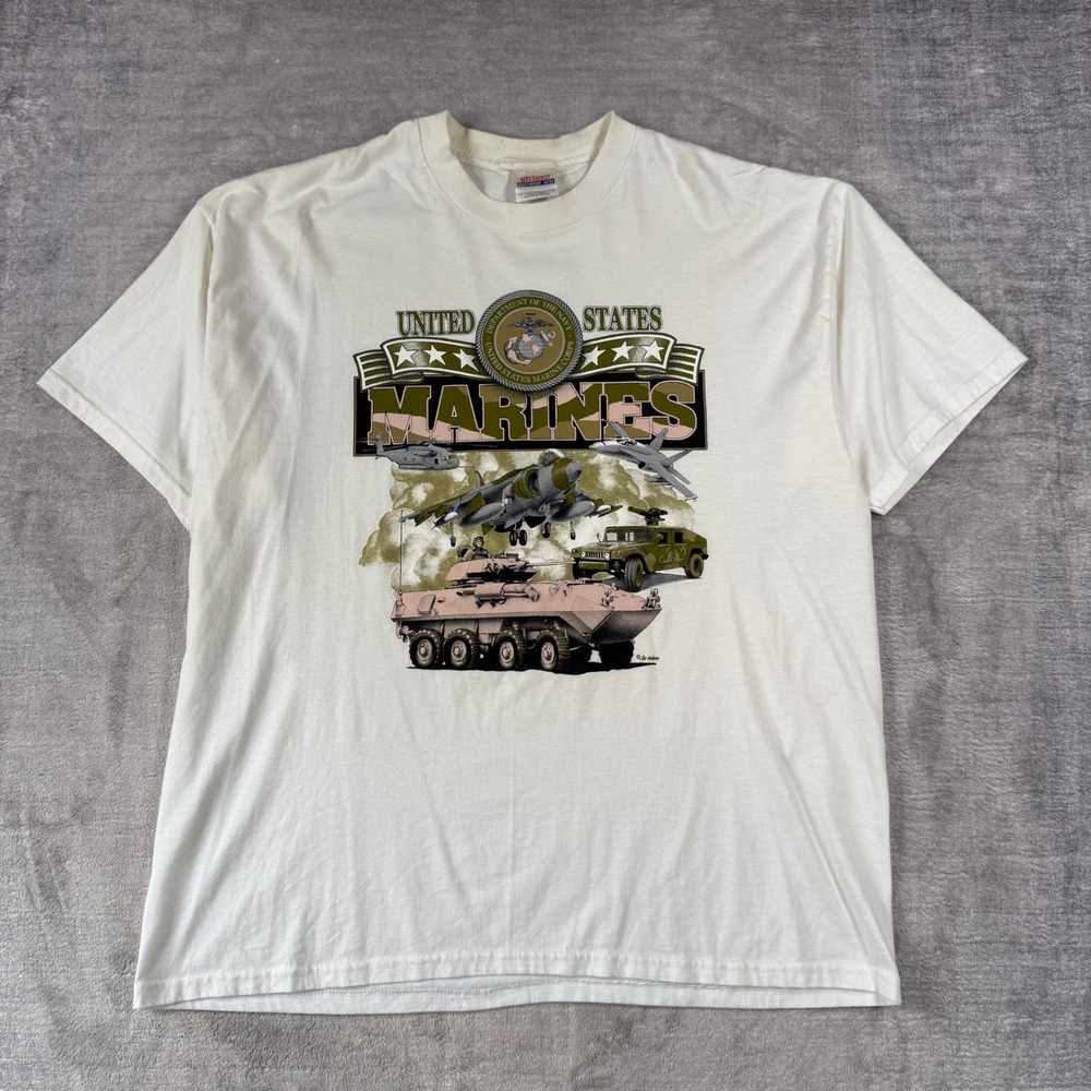 Vintage US Marines Shirt Mens XL White Military Tank Aircraft Tee Hanes 90s